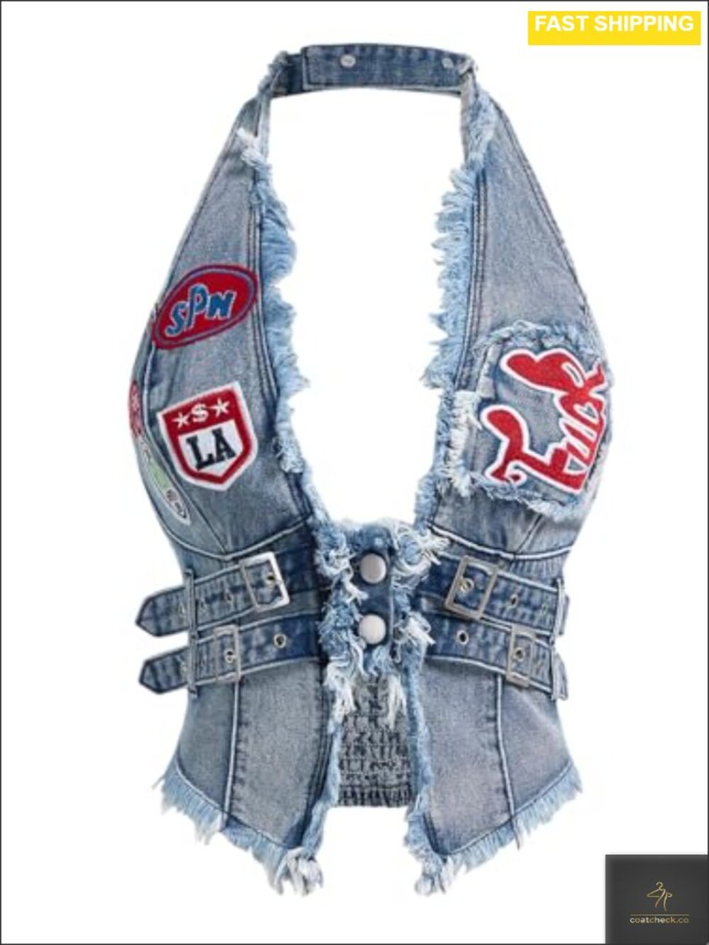 Denim Halter Backless Fringe Vest Crop Top Clubwear